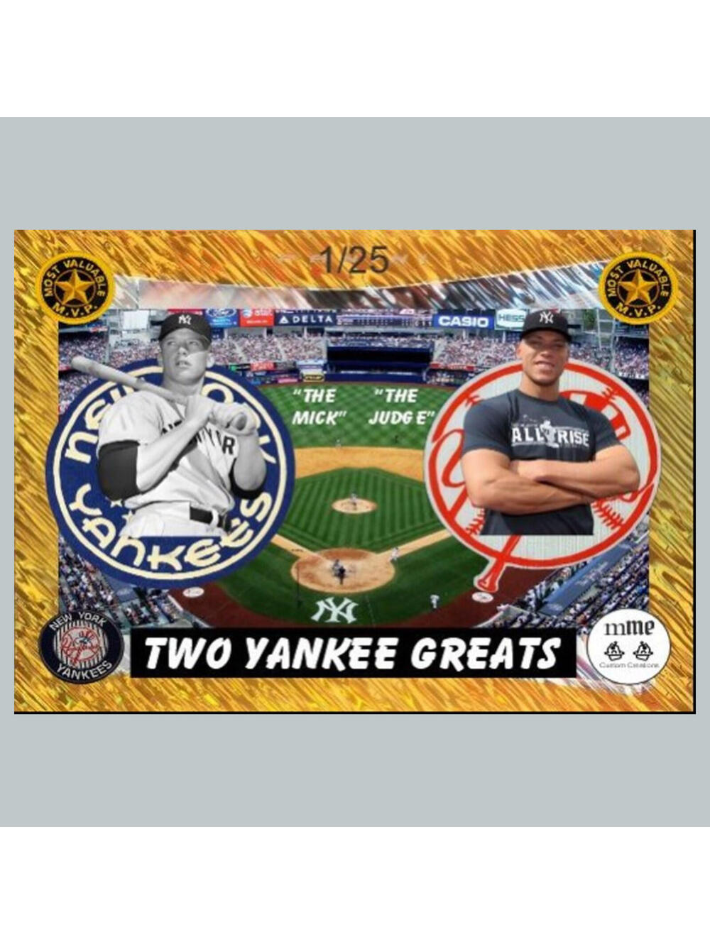 4591 Aaron Judge/Mickey Mantle 1/25 Custom Gold Shimmer Laminated Card Lim Ed/25